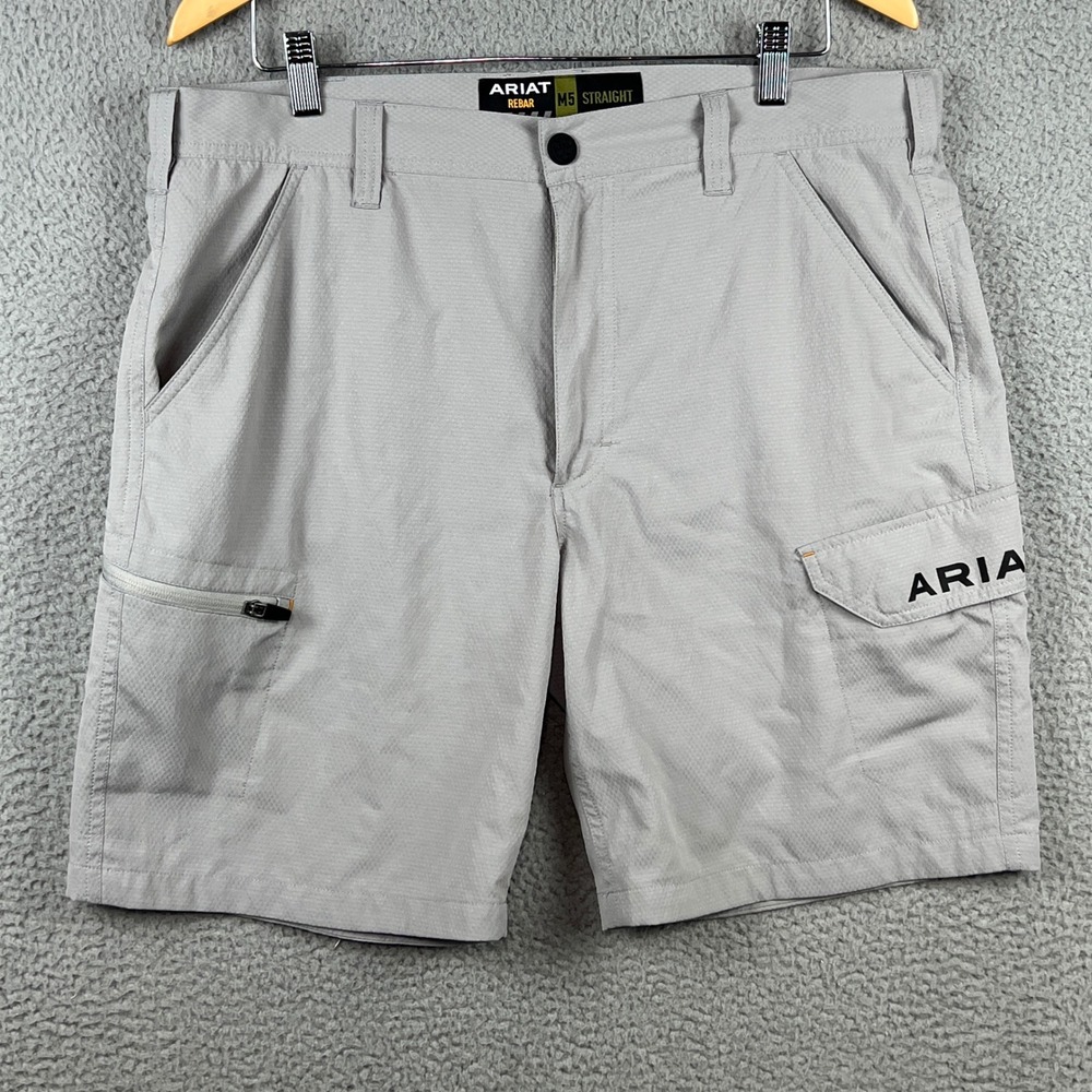 Ariat Rebar M5 Straight Mens Work Shorts Gray Size 34 Cargo Zipper Pocket
